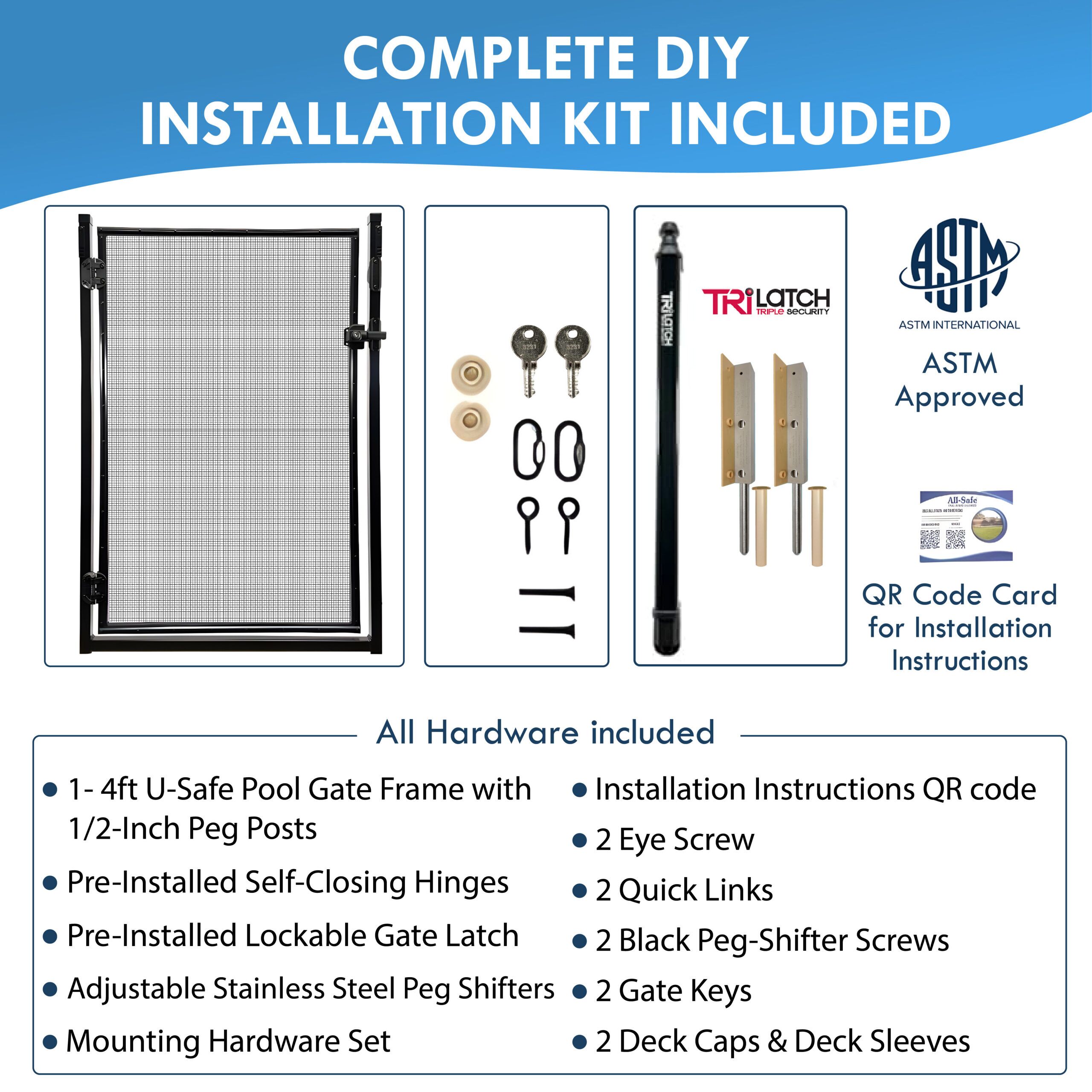 All Safe Pool Fence Door Gate Kit - 4-Foot Black Self-Closing Pool Gate -08 All Safe Pool Fence Door Gate Kit - 4-Foot Black Self-Closing Pool Gate