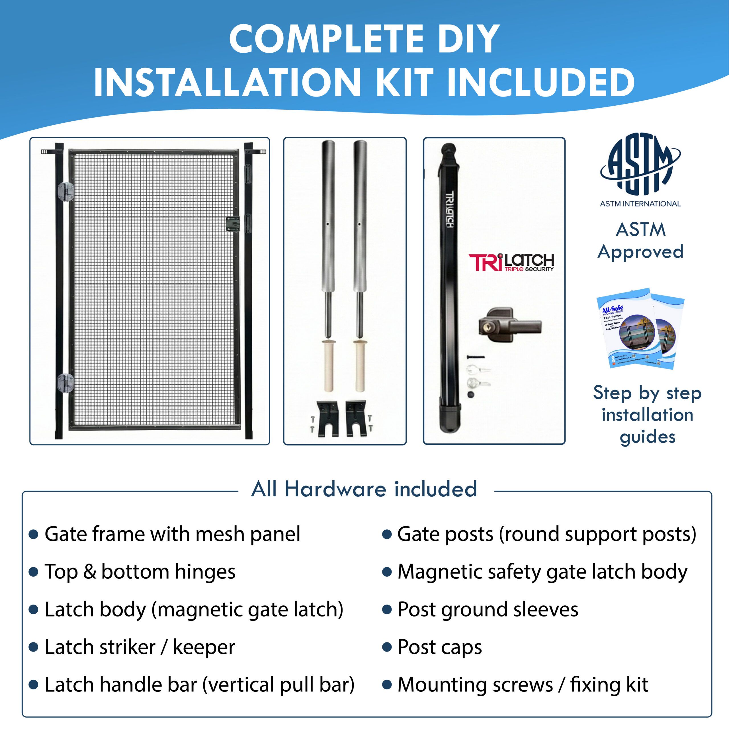 Pool Fence Gate Kit 4-Foot-07 Pool Fence Gate Kit Complete DIY System Setup