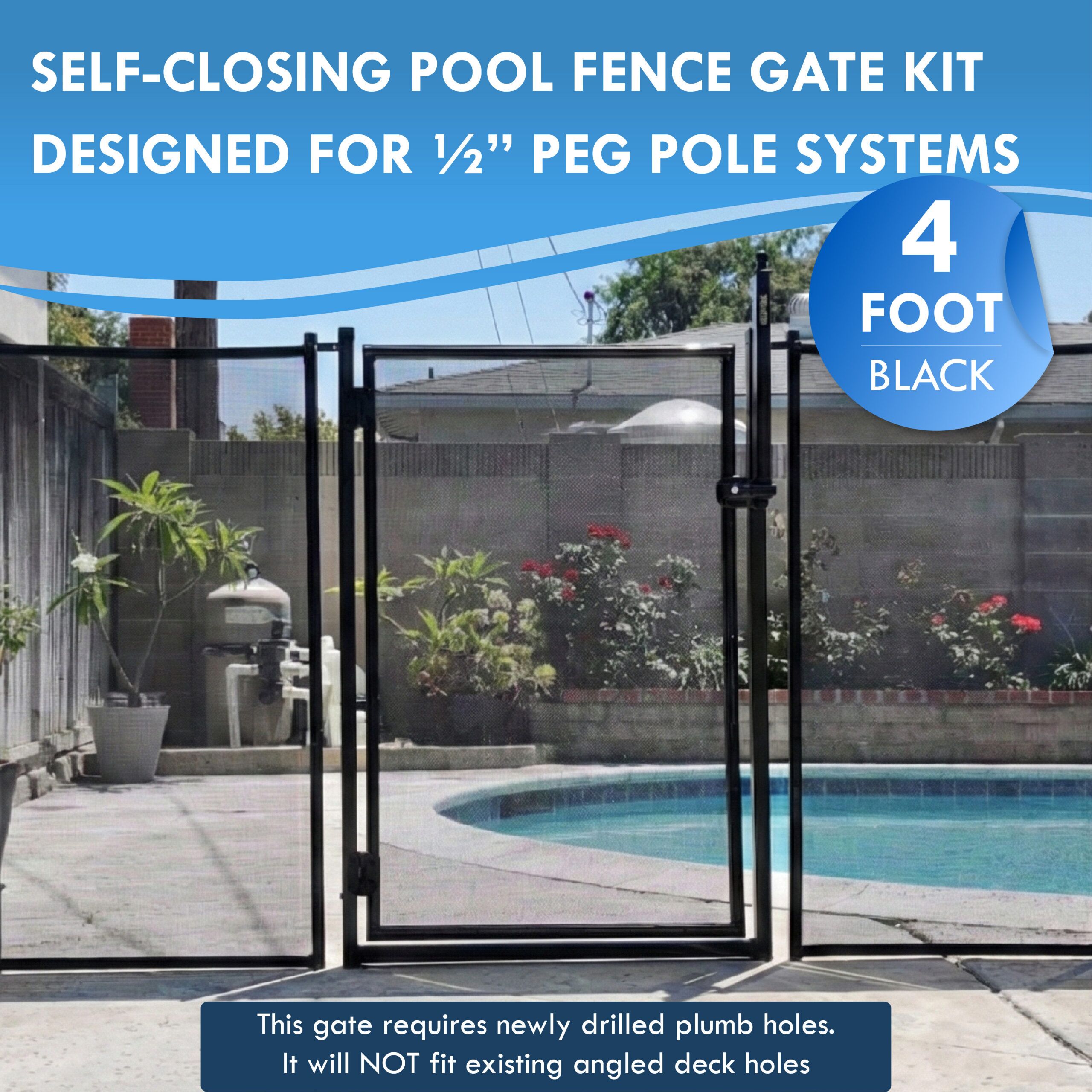 All Safe Pool Fence Door Gate Kit - 4-Foot Black Self-Closing Pool Gate -03 All Safe Pool Fence Door Gate Kit - 4-Foot Black Self-Closing Pool Gate