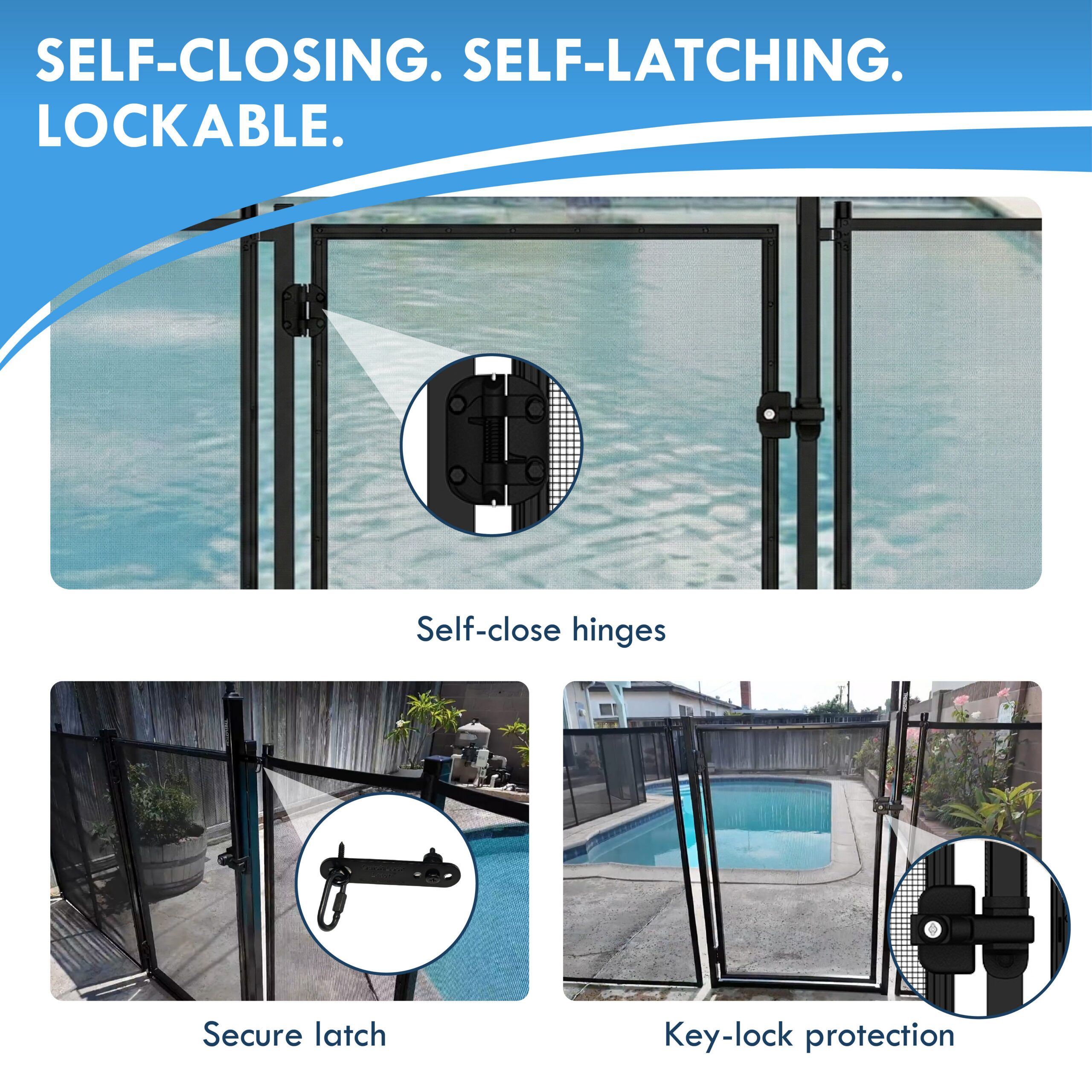 All Safe Pool Fence Door Gate Kit - 4-Foot Black Self-Closing Pool Gate -06 All Safe Pool Fence Door Gate Kit - 4-Foot Black Self-Closing Pool Gate