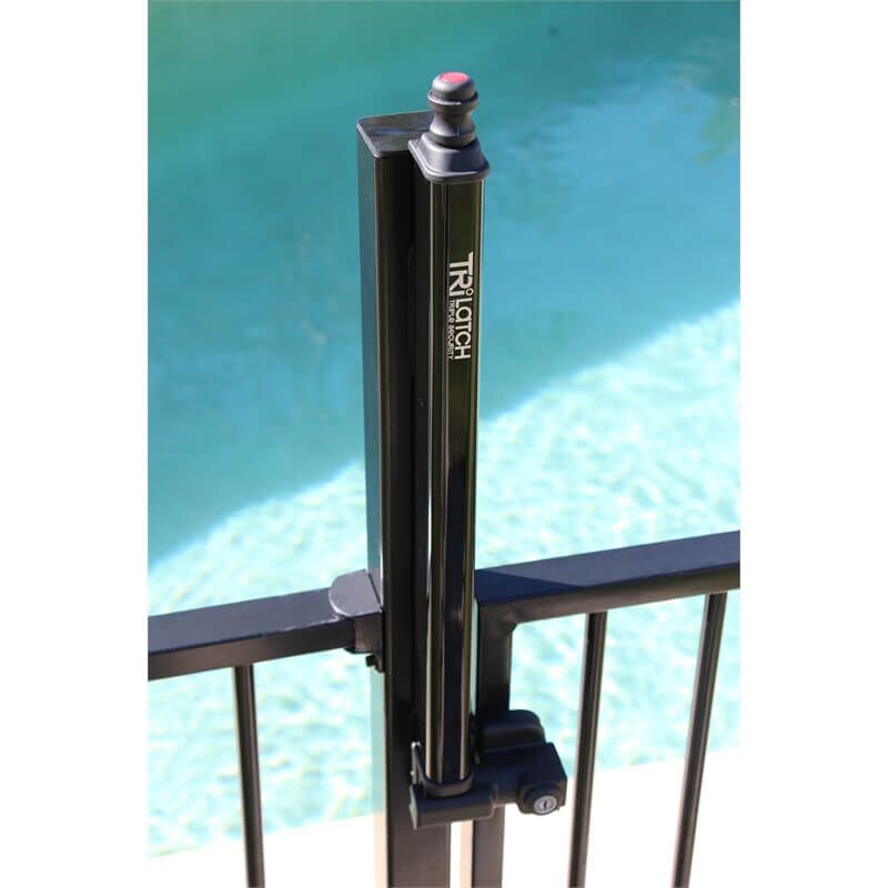 Trilatch-View-with-Pool.jpg TriLatch Gate Latch shown installed on gate with pool