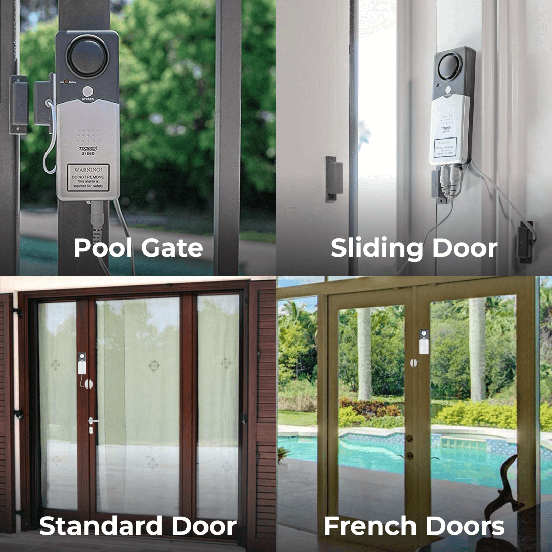 Entry Alarms installed Entry Alarms installed on pool gate, sliding door, standard door, and French doors