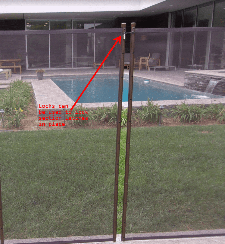 Section latch Lock installed Pool fence padlock securing Section Latch