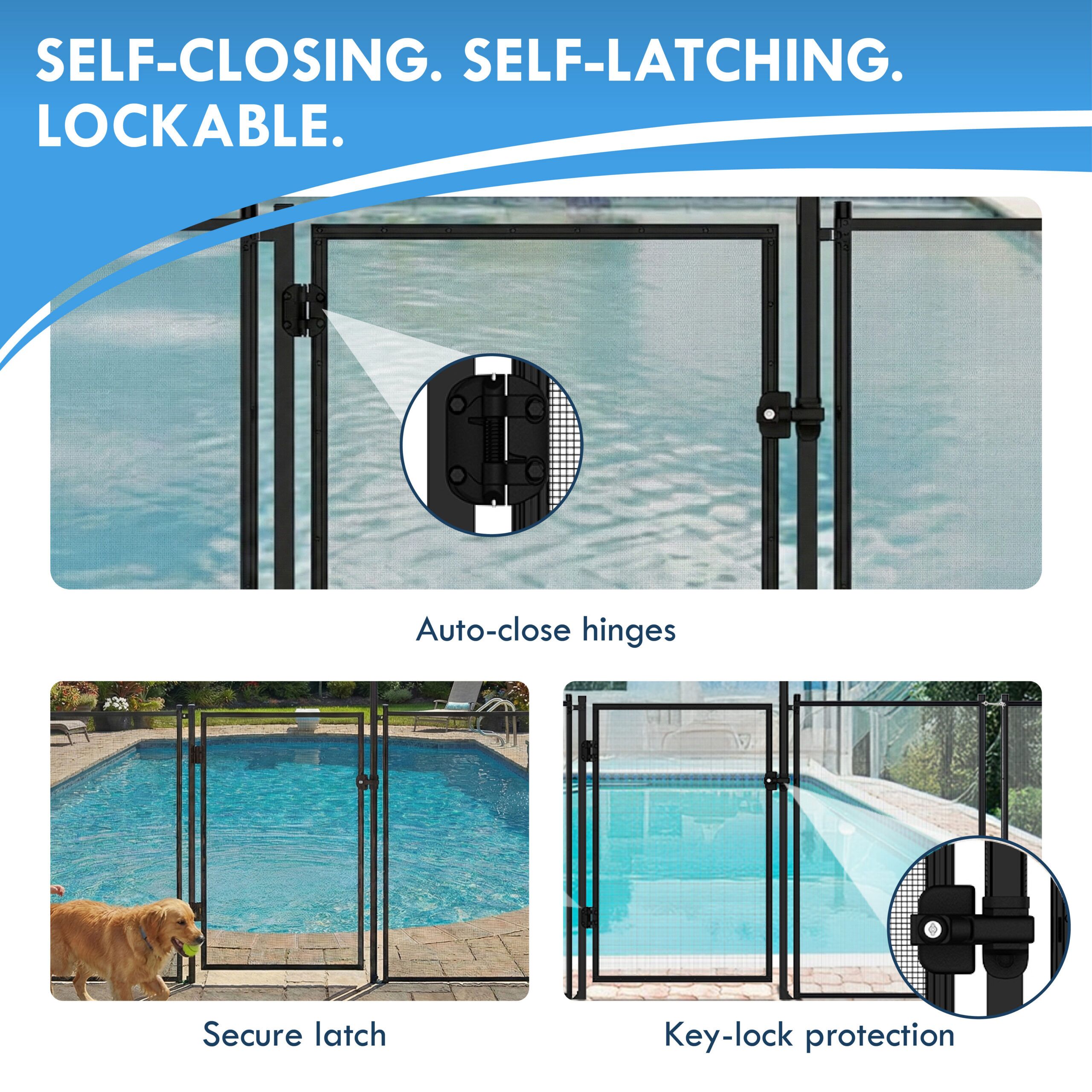 Pool Fence Gate Kit 4-Foot-05 Pool Fence Gate Kit Self-Closing, Self-Latching & Key Lockable